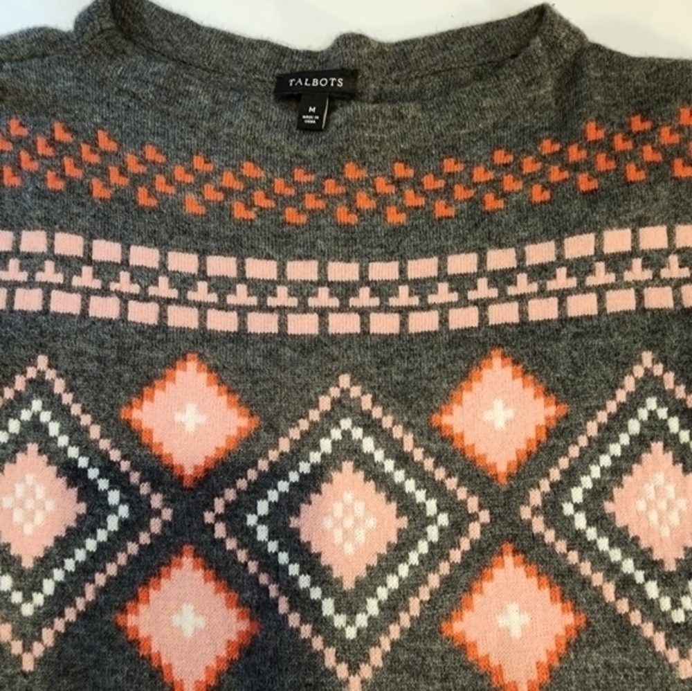 Talbots Lambswool Blend Geometric Pattern Size Me… - image 3